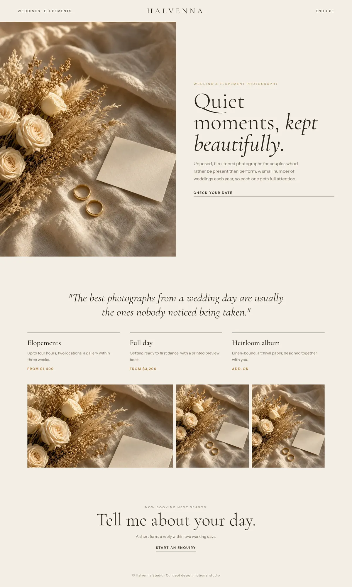 Full Halvenna Studio sample landing page (concept for a fictional brand)