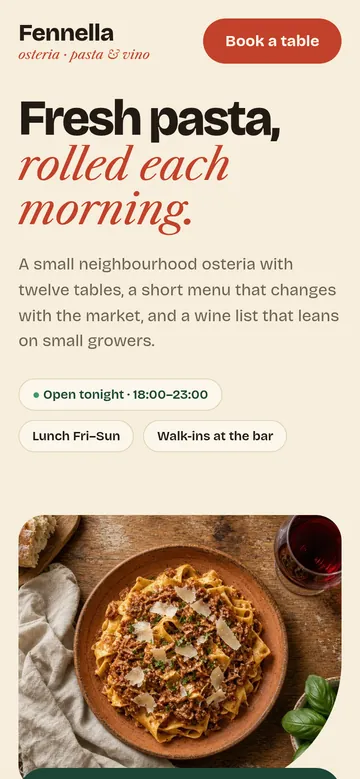 Osteria Fennella concept, mobile view