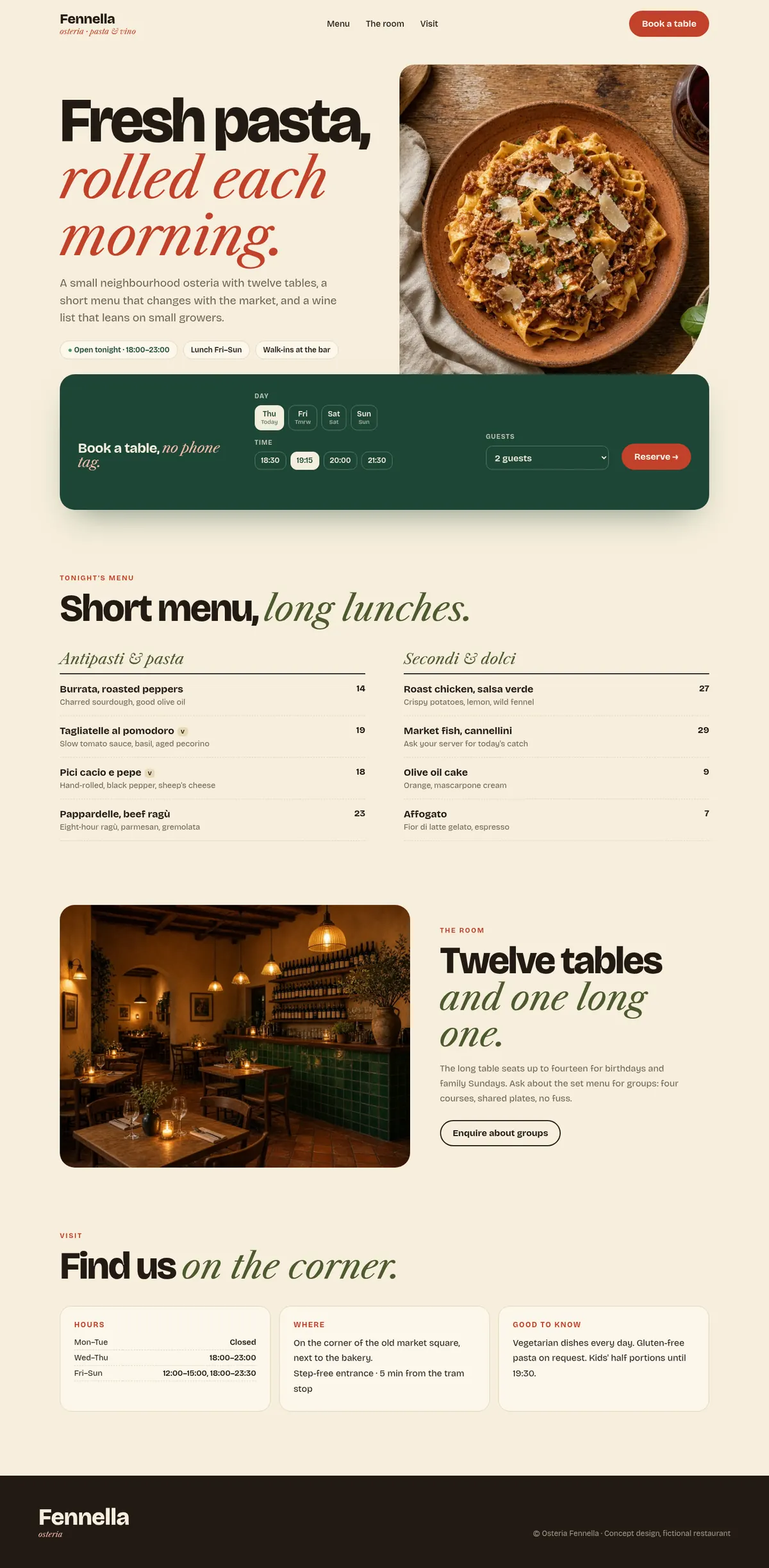 Full Osteria Fennella sample landing page (concept for a fictional brand)