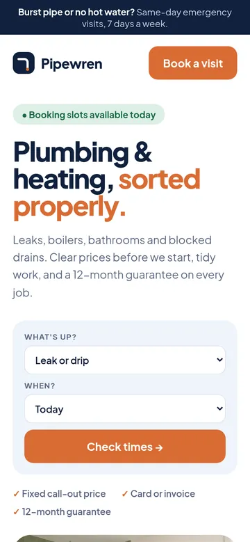 Pipewren Plumbing concept, mobile view