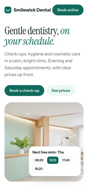Smilewick Dental concept, mobile view