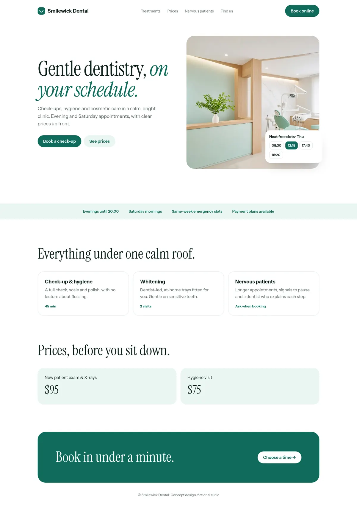 Full Smilewick Dental sample landing page (concept for a fictional brand)